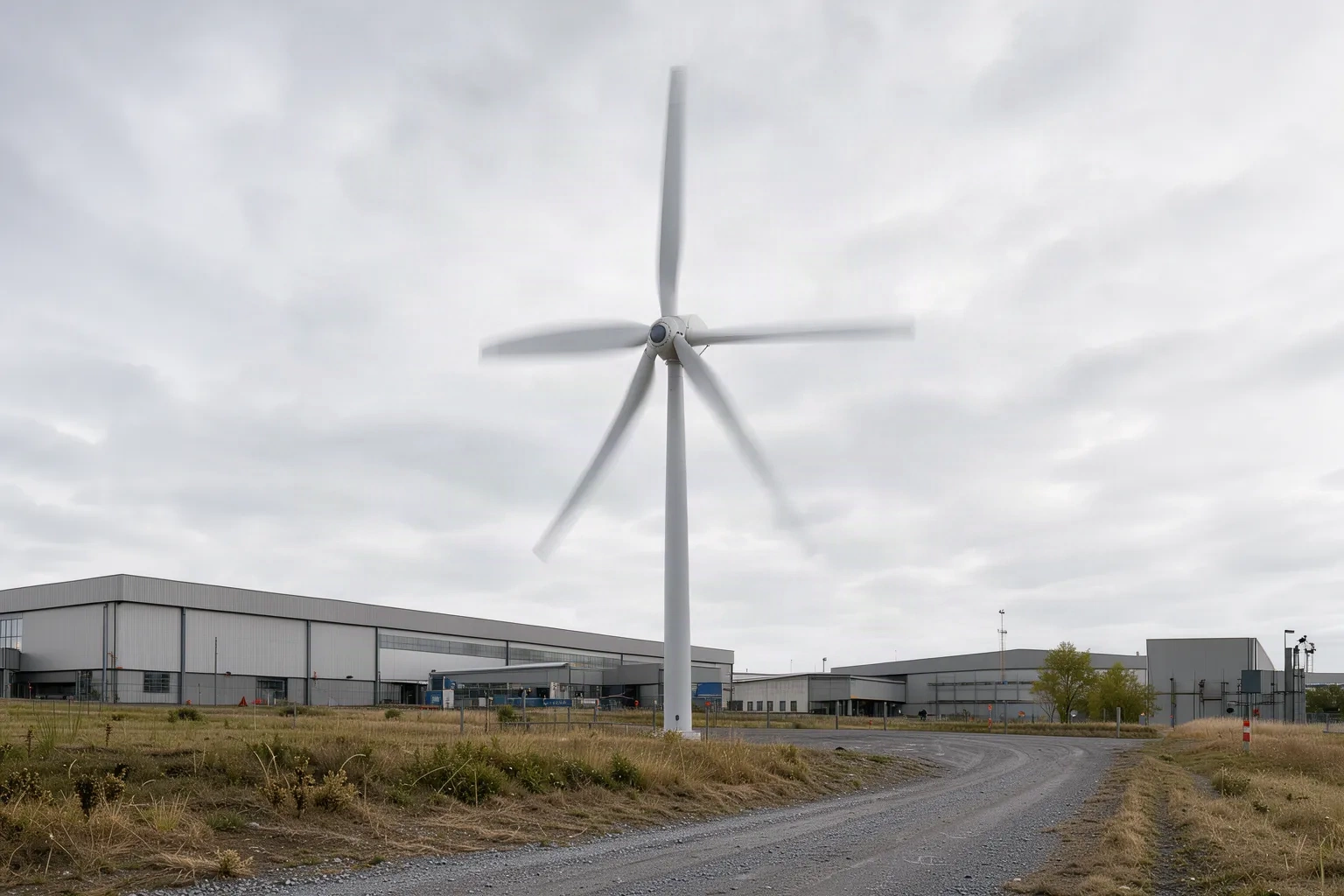 Éolienne de moyenne puissance sur un terrain industriel