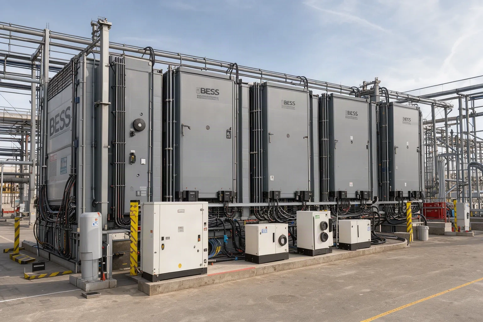 Conteneurs de stockage batterie BESS sur un site industriel